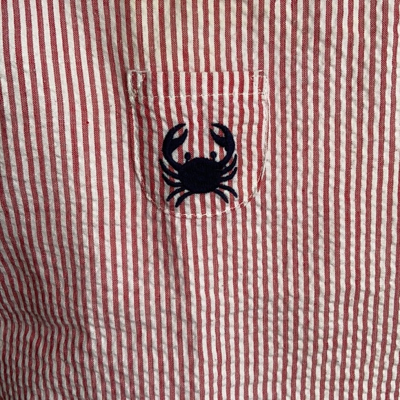 Crown & Ivy red seersucker shortall romper - Picture 2 of 3